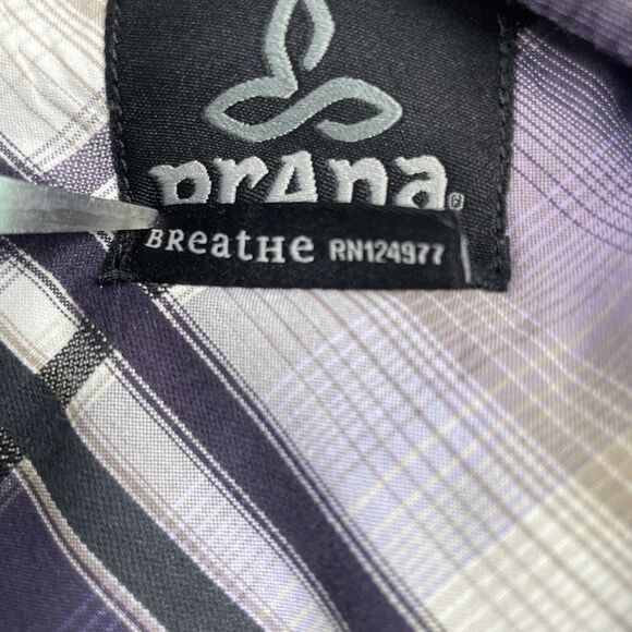 PrAna Men’s Short Sleeve Button Down Purple Tattersall Plaid- L - Picture 10 of 13